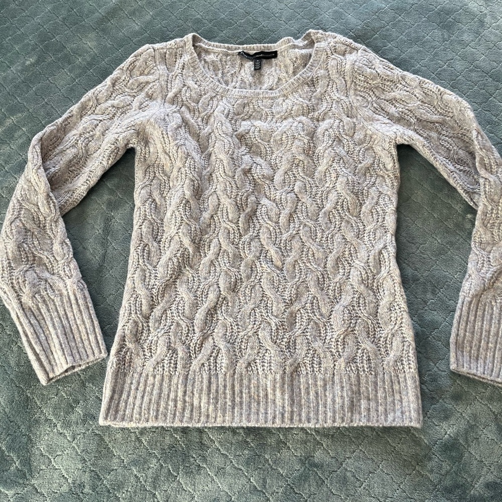 White House Black Market Lavender Cable Knit Sweater Long Sleeve Wool Blend S